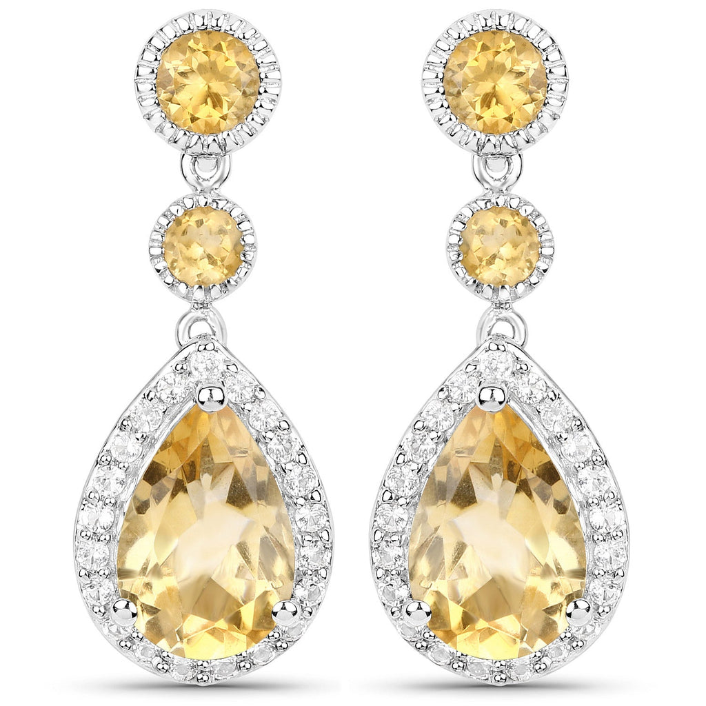 7.06 Carat Genuine Citrine and White Topaz .925 Sterling Silver Earrings