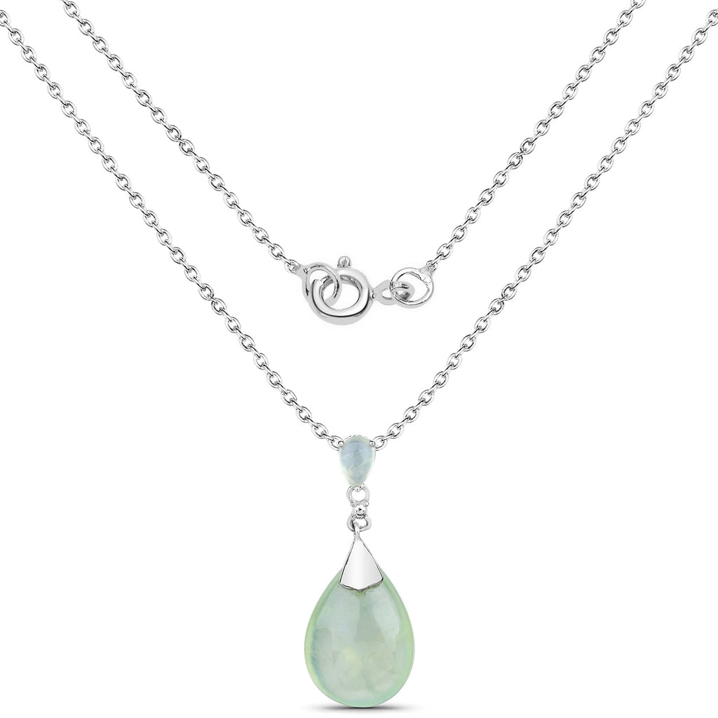 11.92 Carat Genuine Prehnite .925 Sterling Silver Pendant