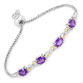 3.27 Carat Genuine Amethyst and White Topaz .925 Sterling Silver Bracelet