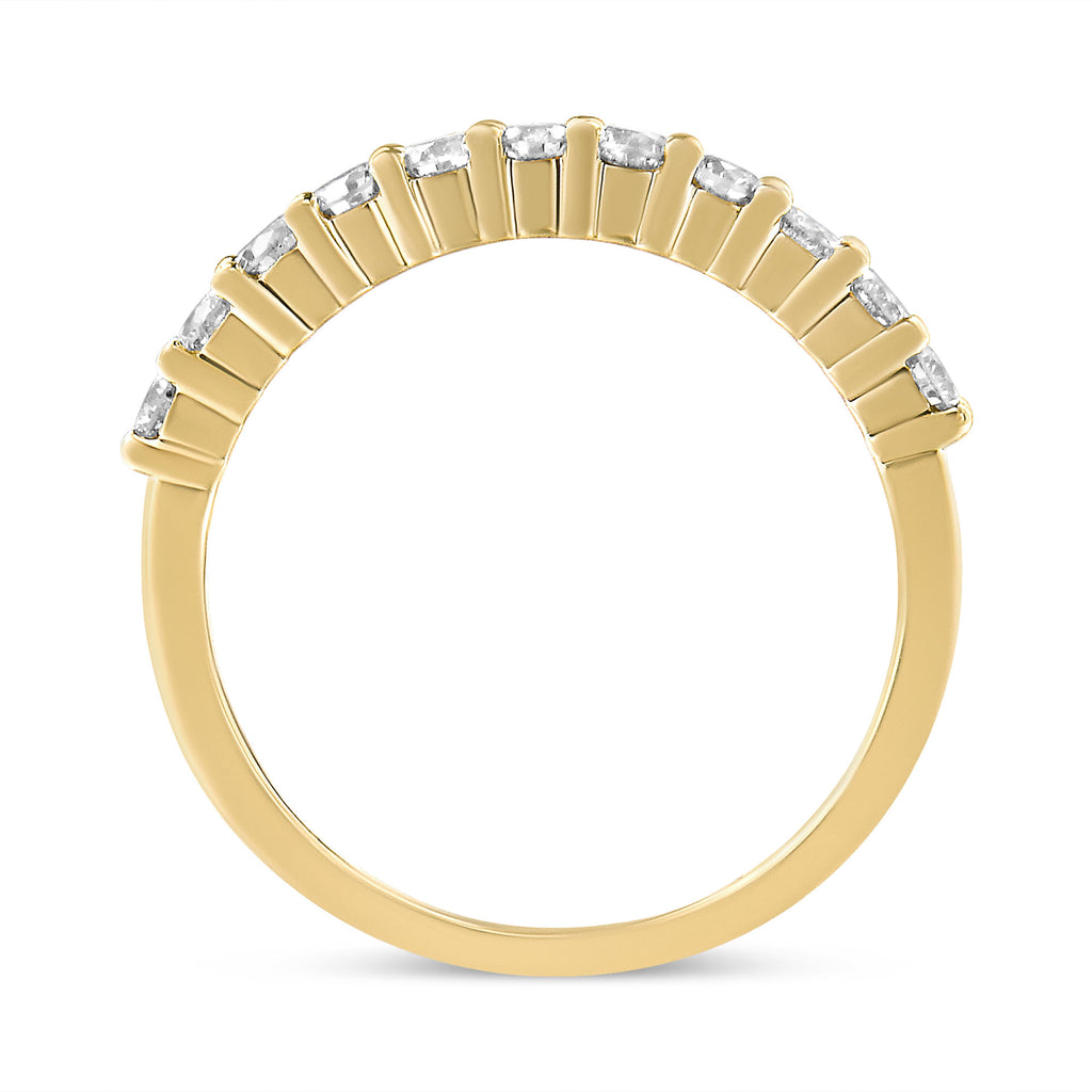 14K Yellow Gold Plated .925 Sterling Silver 1/2 cttw Shared Prong Set Brilliant Round-Cut Diamond 11 Stone Band Ring (J-K Color, SI1-SI2 Clarity) - Size 7