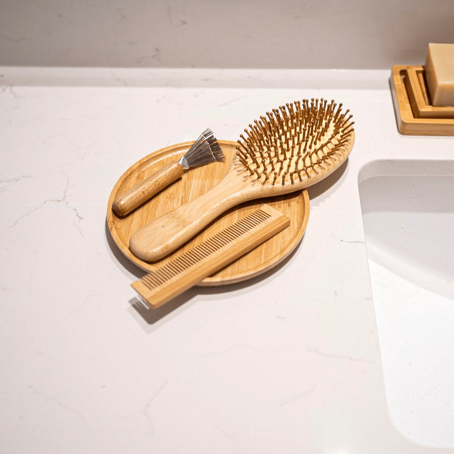 Bamboo Hair Brush Set | Travel & Paddle Combo
