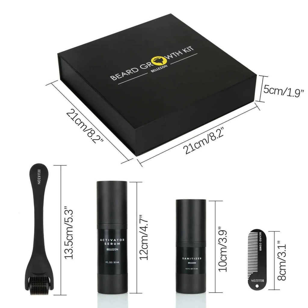 Beard Growth Liquid & Care Set - Micro-Needle Roller for a Fuller Beard