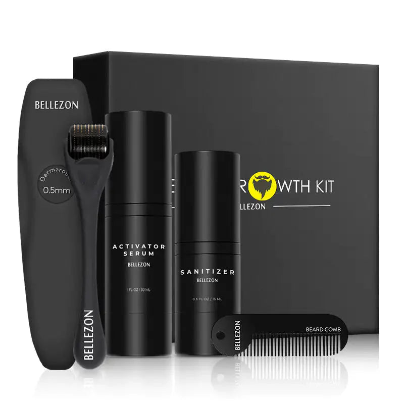 Beard Growth Liquid & Care Set - Micro-Needle Roller for a Fuller Beard