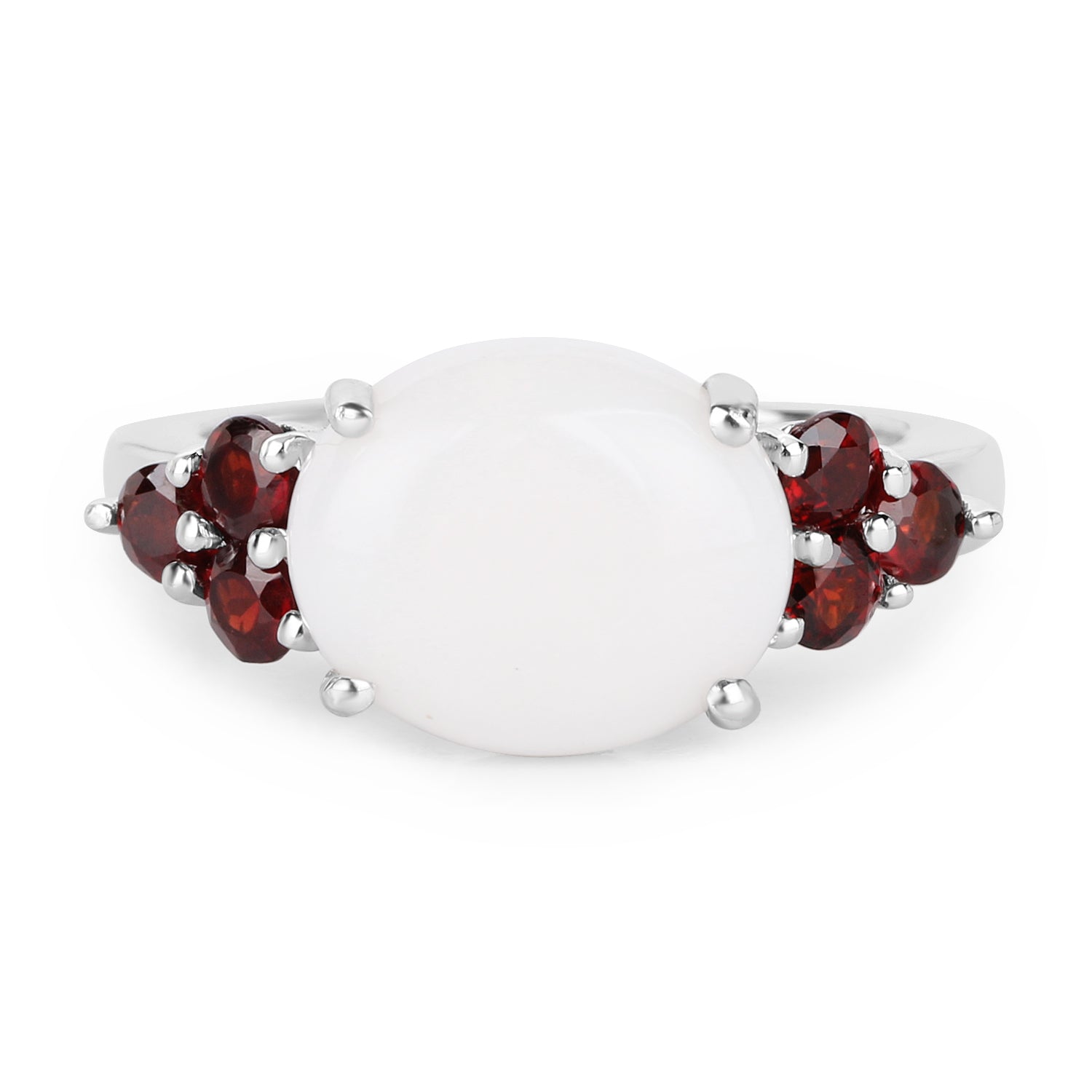 3.58 Carat Genuine Opal & Garnet .925 Sterling Silver Ring