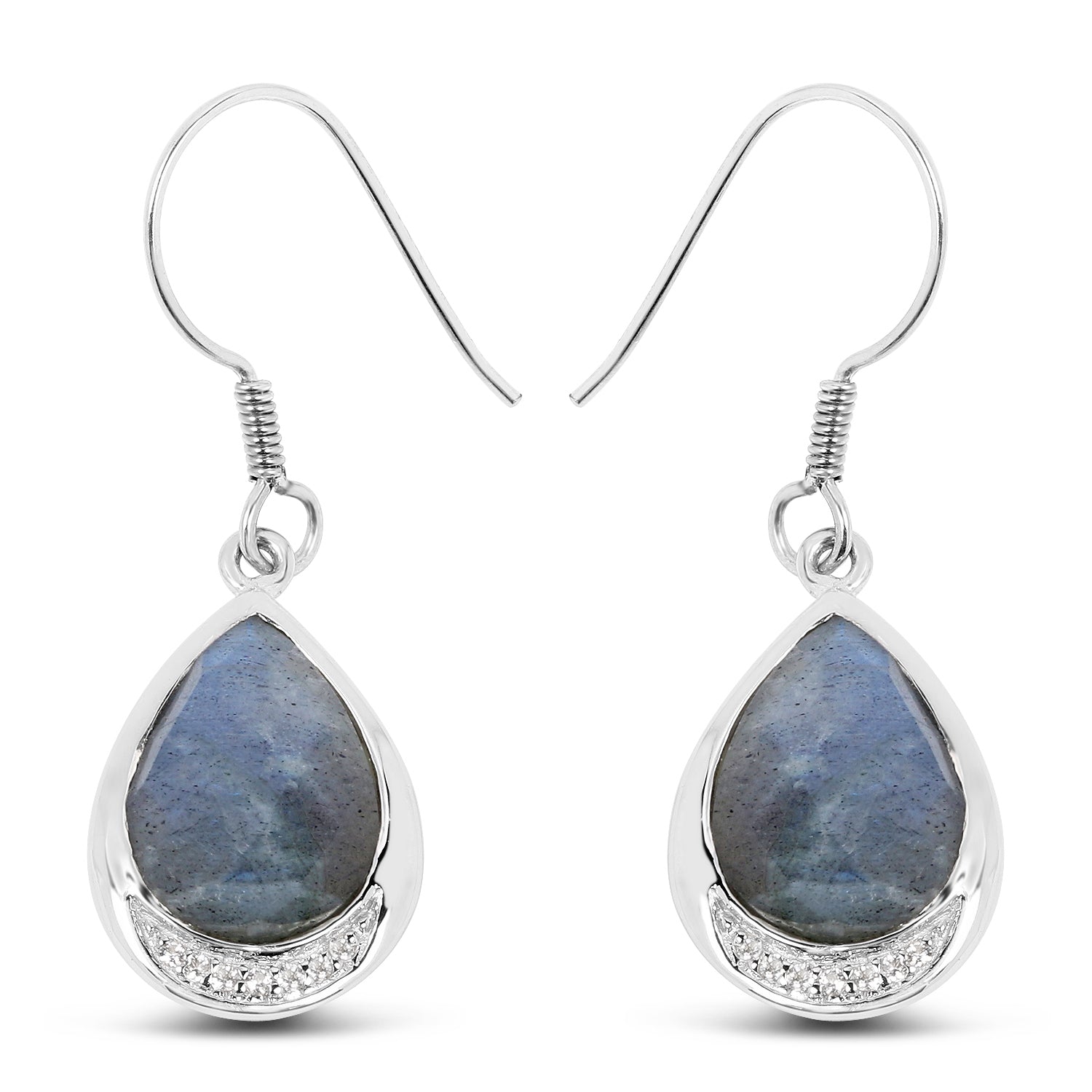 9.13 Carat Genuine Labradorite And White Topaz .925 Sterling Silver Earrings