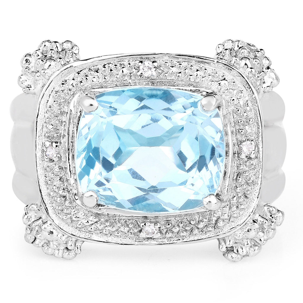 4.90 Carat Genuine Blue Topaz & White Topaz .925 Sterling Silver Ring