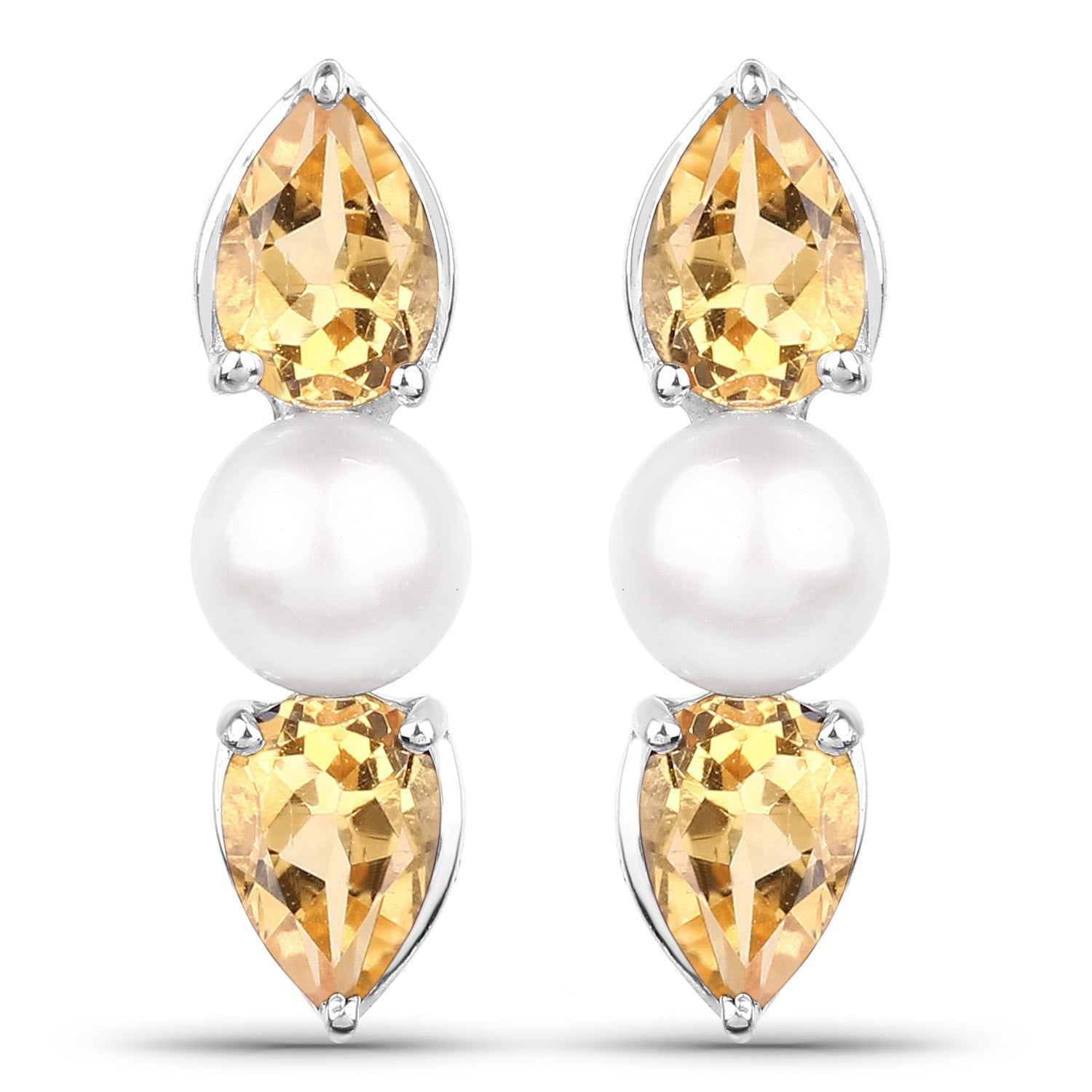 2.78 Carat Genuine Citrine and Pearl .925 Sterling Silver Earrings