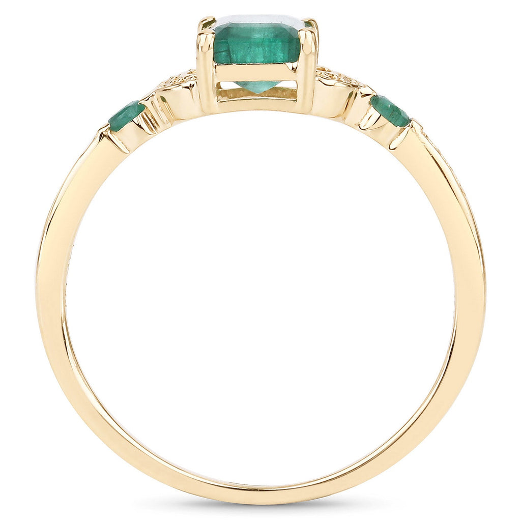 1.07 Carat Genuine Zambian Emerald and White Diamond 14K Yellow Gold Ring