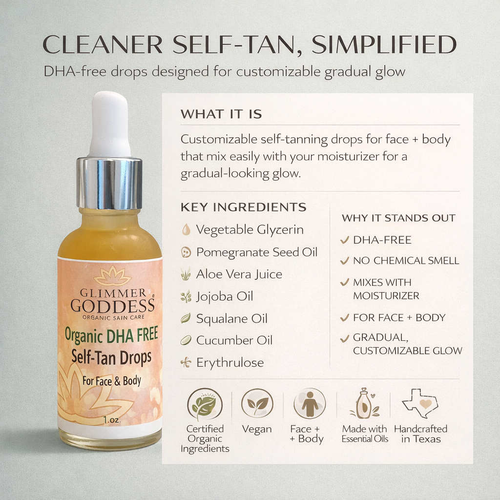 Organic DHA-Free Tanning Drops – Gradual Glow with No Chemical Smell