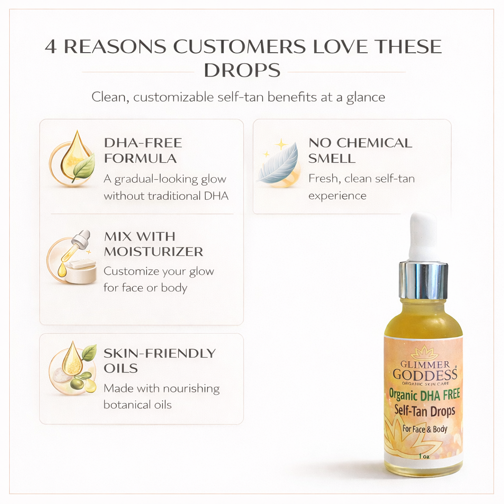 Organic DHA-Free Tanning Drops – Gradual Glow with No Chemical Smell