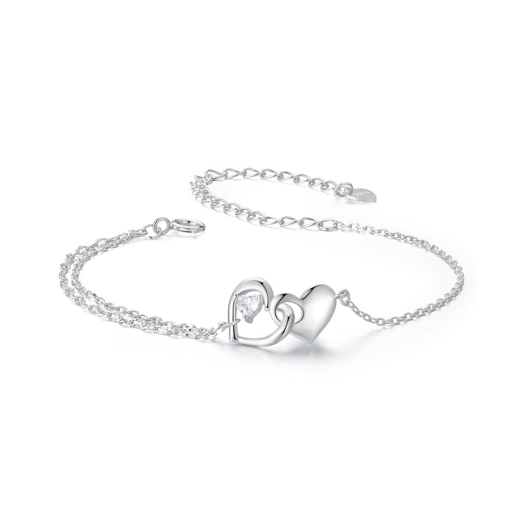925 Sterling Silver Bracelet with Pave Setting CZ and White Gold Plating