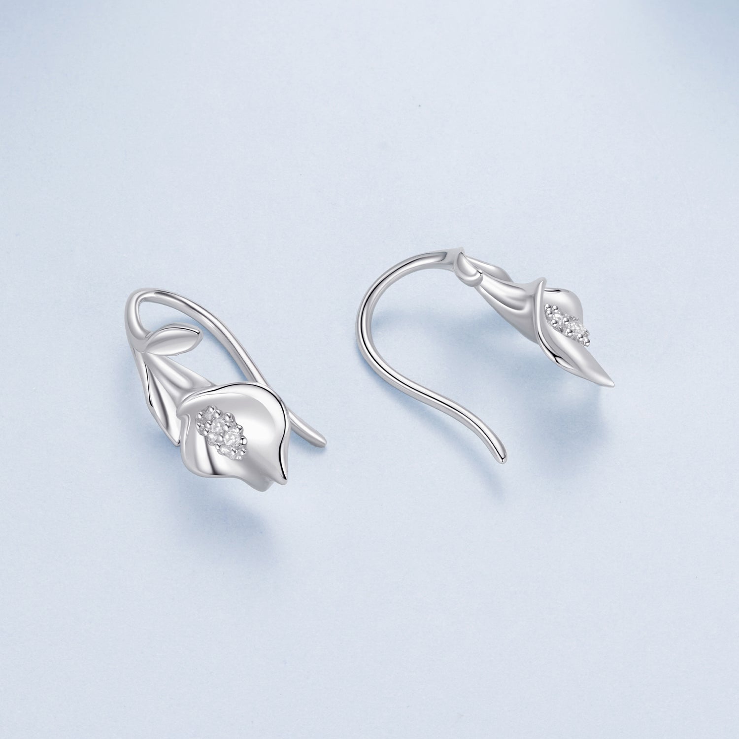 925 Sterling Silver Earrings with White Gold Plating and CZ