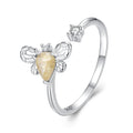 925 Sterling Silver White Gold Plated Jade Ring with CZ for Women