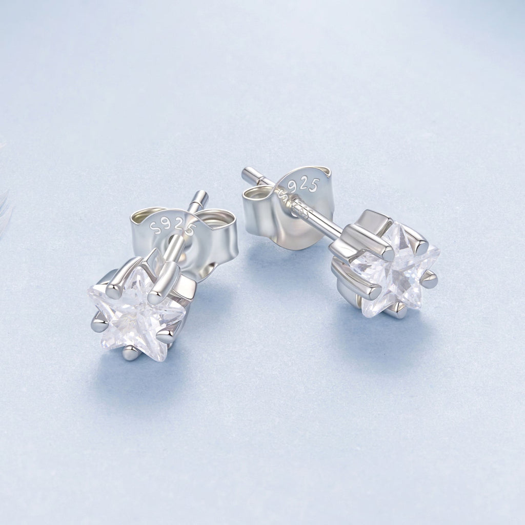 925 Sterling Silver White Gold Plated Earrings 0.5cm with CZ