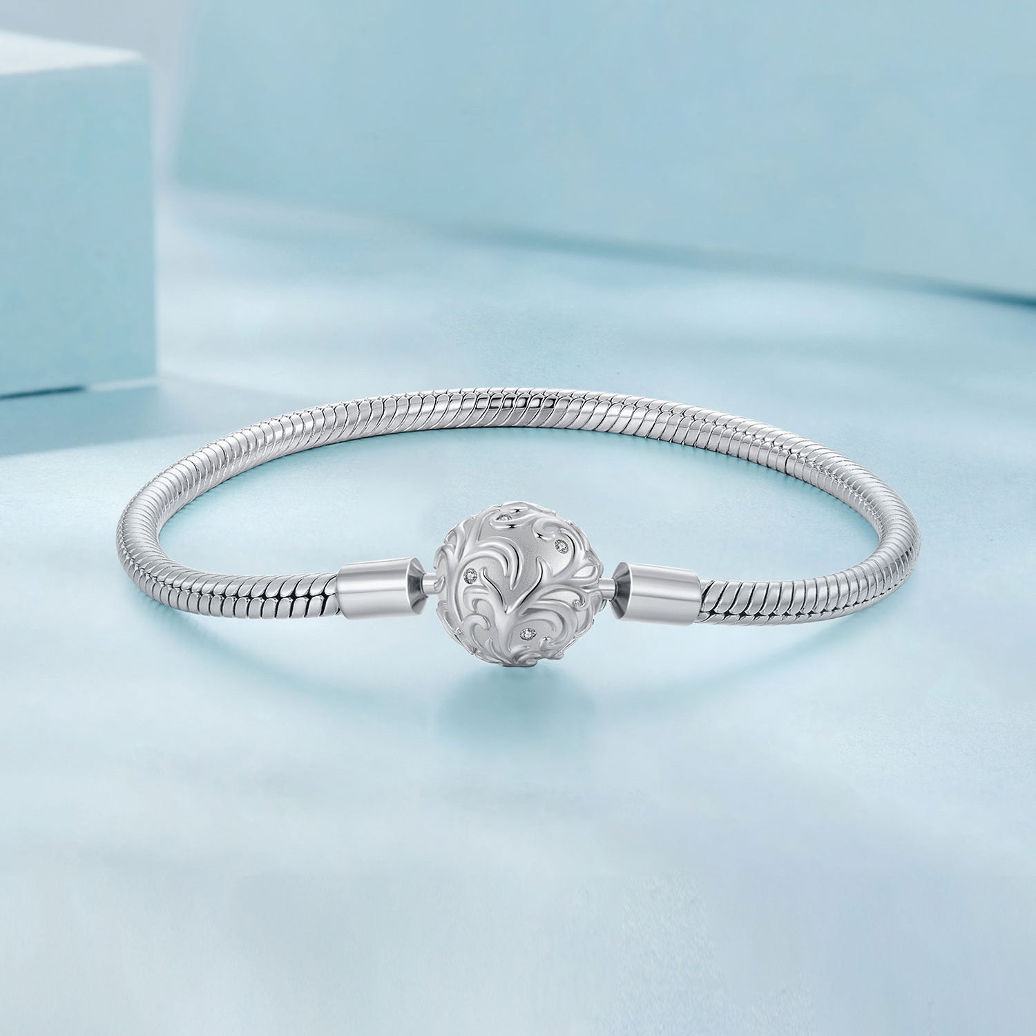 925 Sterling Silver White Gold Plated 17cm CZ Pavé Bracelet for Women