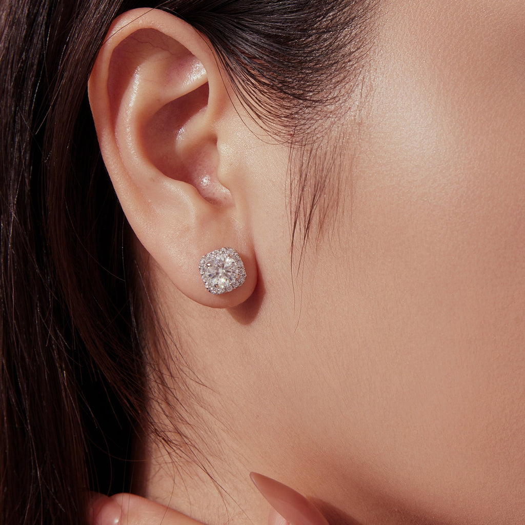 925 Sterling Silver Moissanite 1.0cm Earrings with Pavé Setting for Women