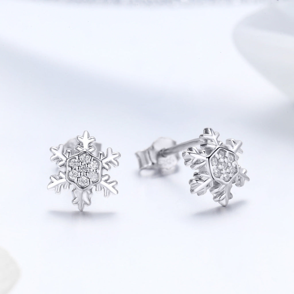 S925 Sterling Silver Earrings with CZ in Pavé Setting - 0.8*0.8cm for Women