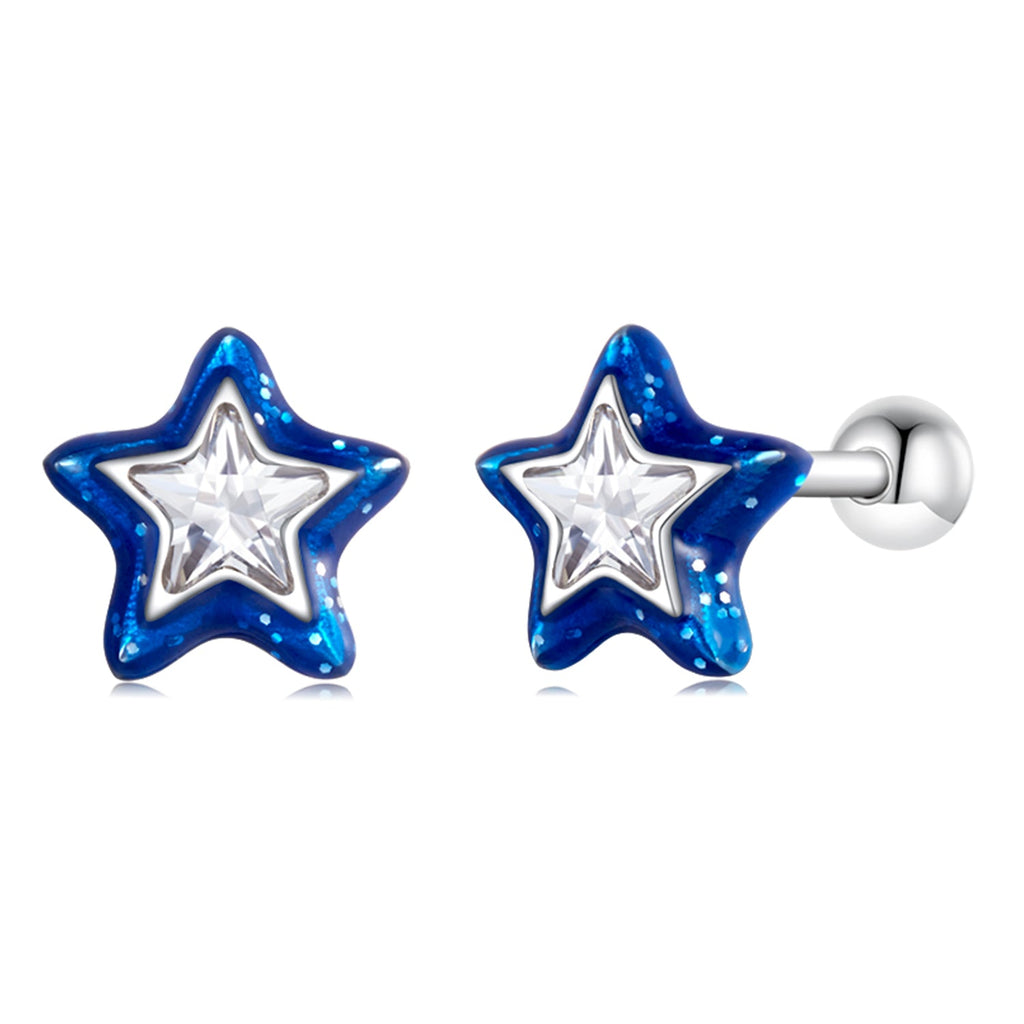 925 Sterling Silver Enamel CZ Stud Earrings in Platinum Plating
