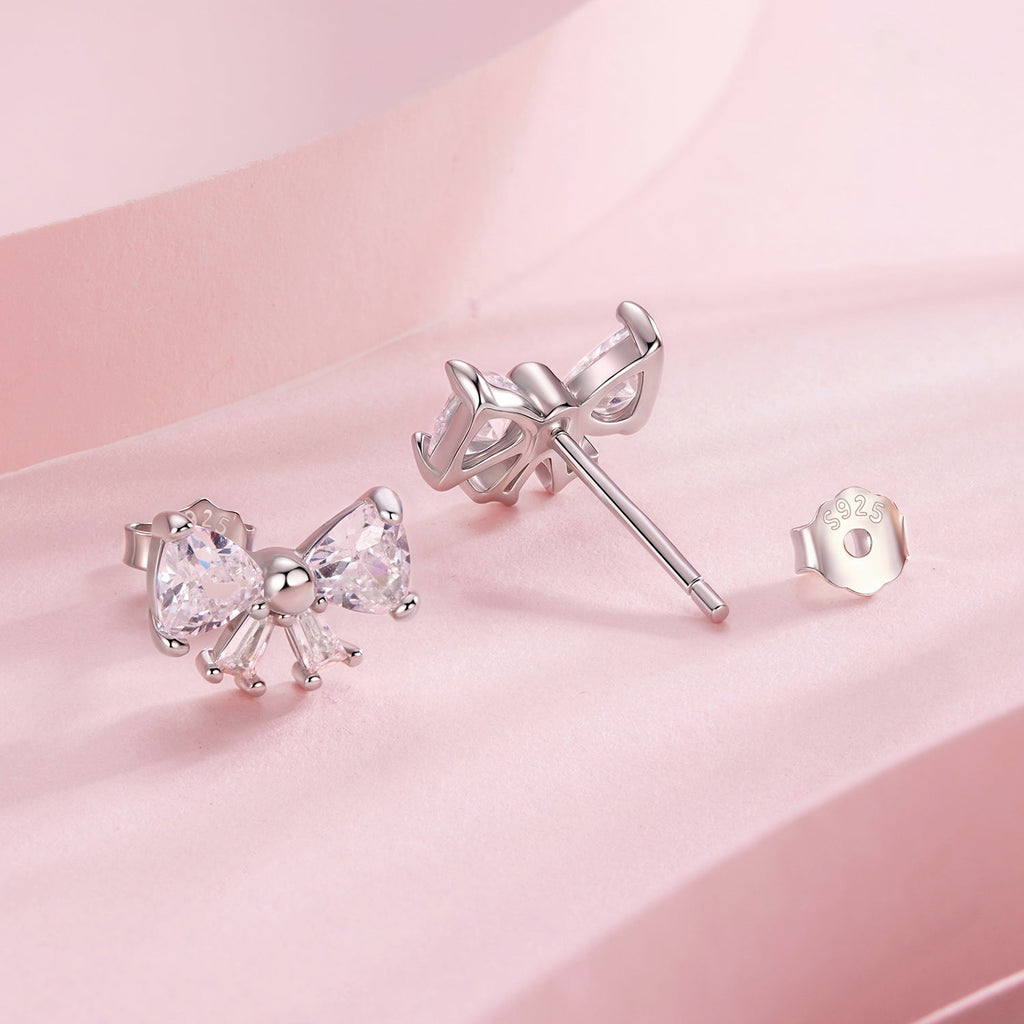 925 Sterling Silver White Gold Plated CZ Earrings for Women - 0.7x1.0cm
