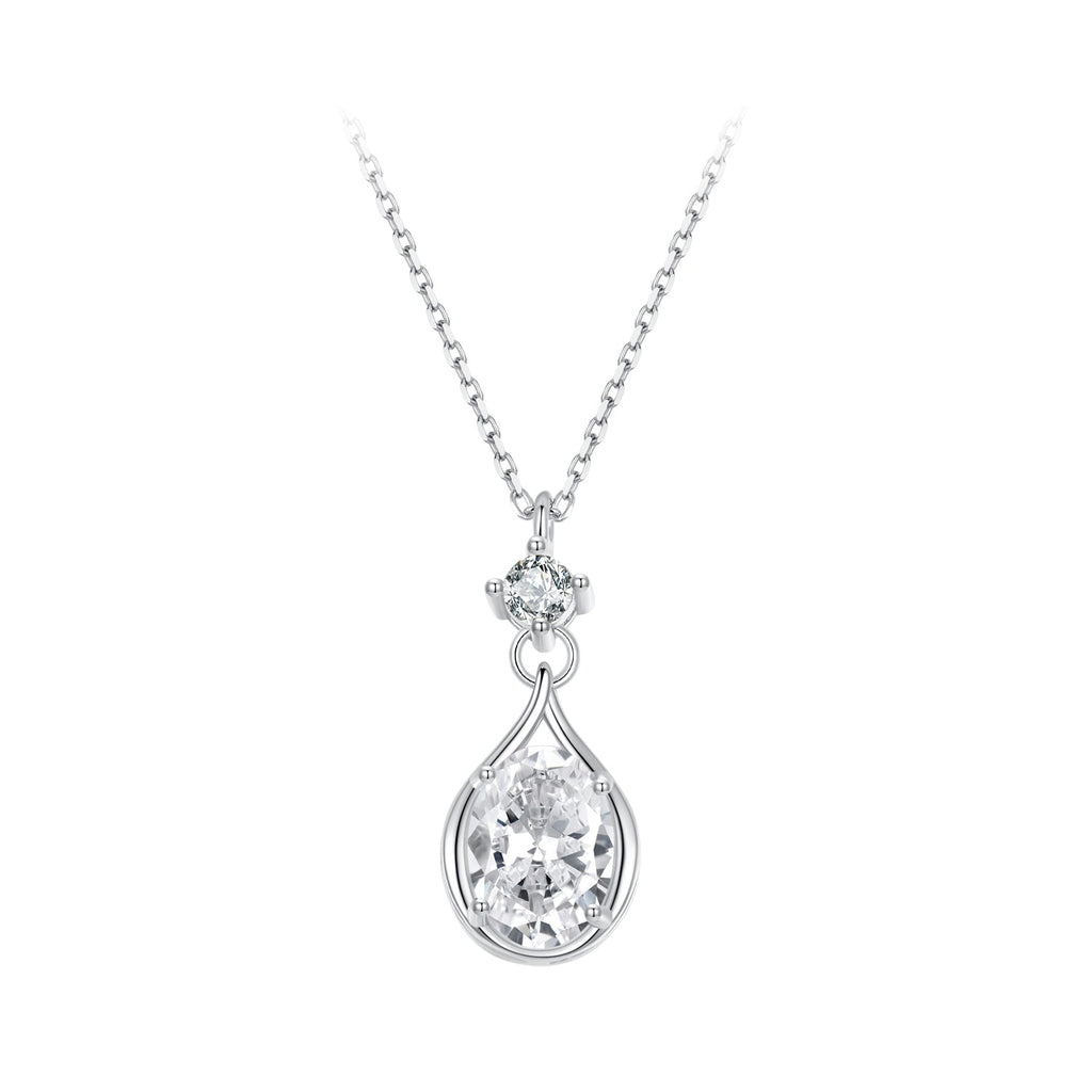 925 Sterling Silver White Gold Plated 40+5cm Necklace with Pavé Setting CZ for Women