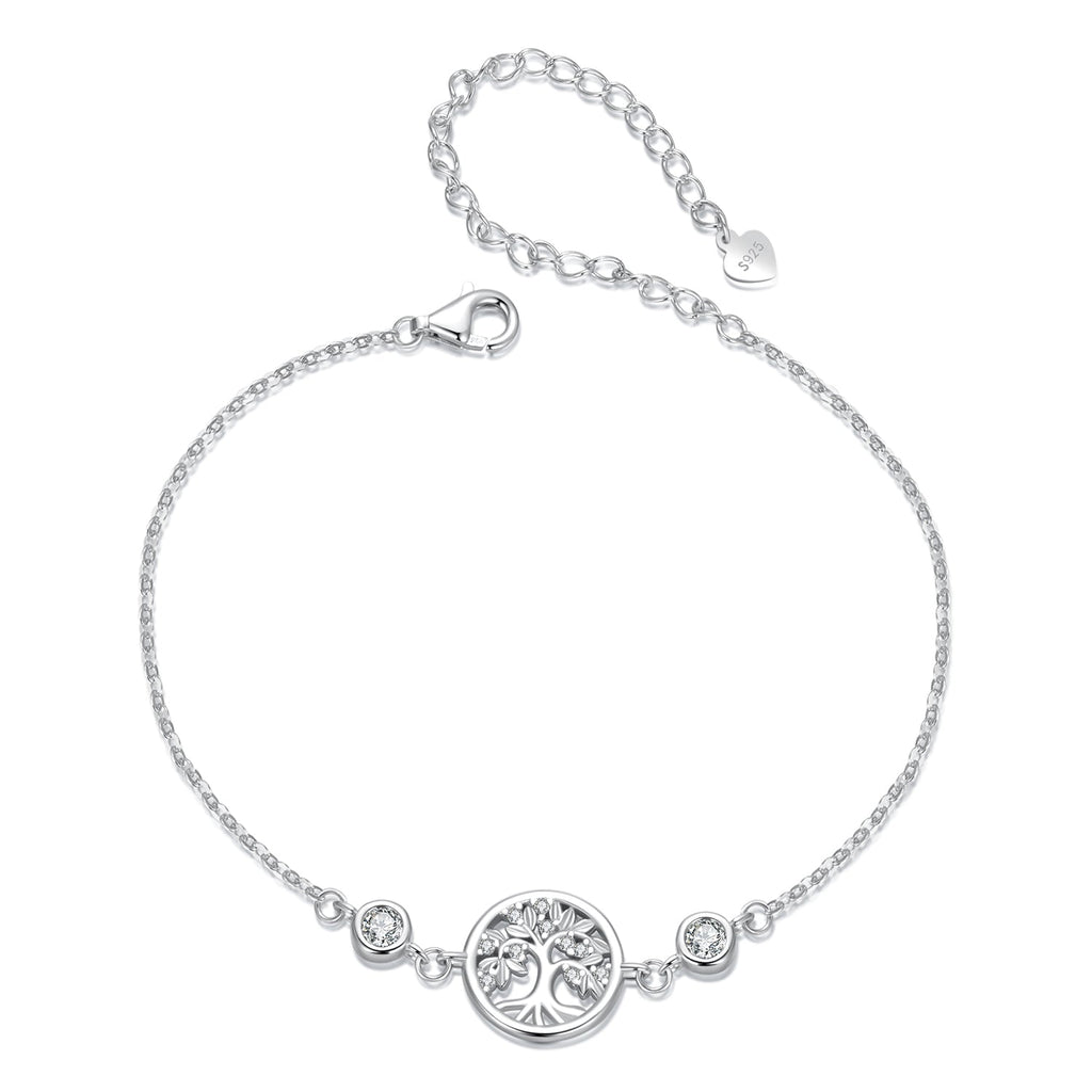 925 Sterling Silver White Gold Plated Bracelet with CZ Pendant