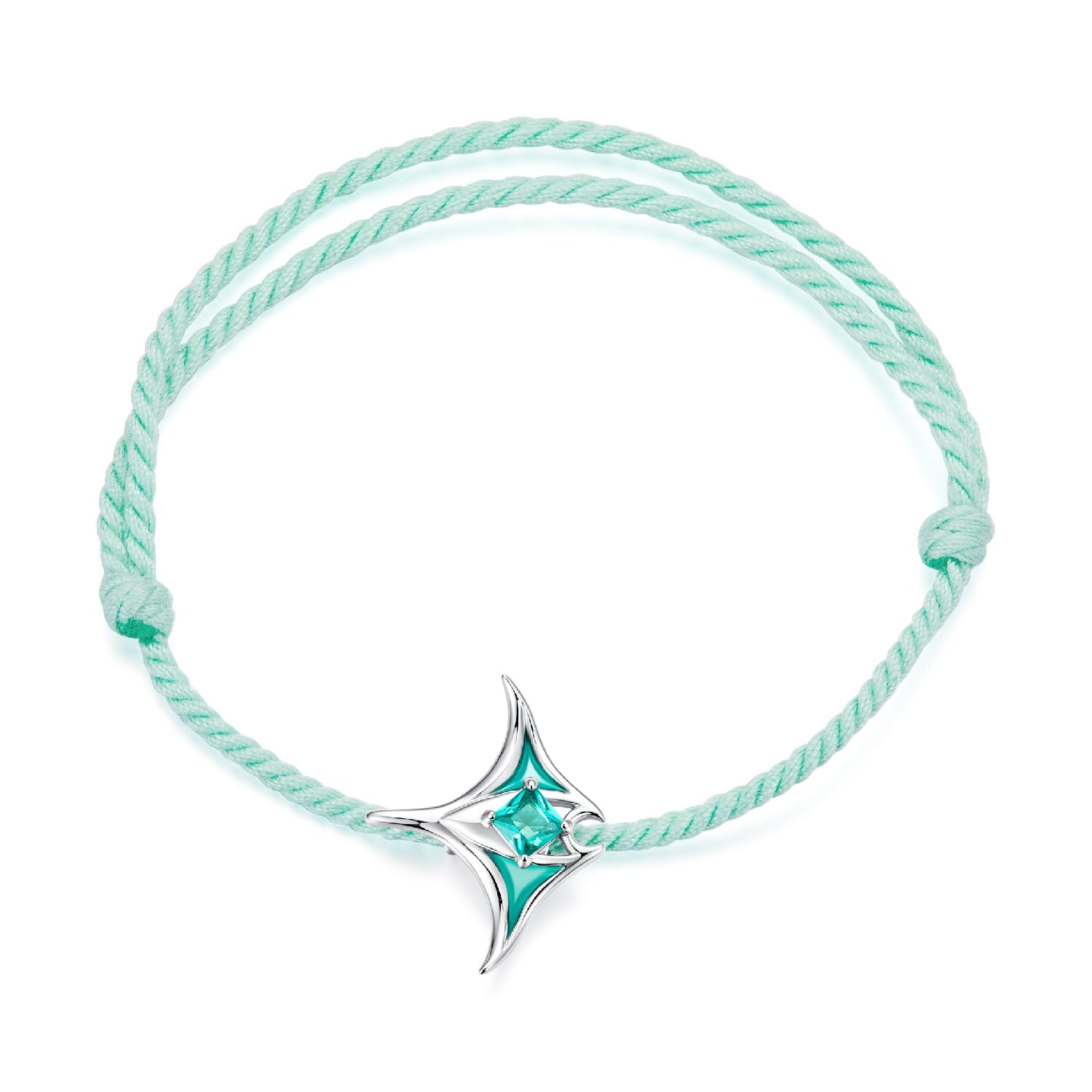 925 Sterling Silver Adjustable Bracelet with Enamel and Transparent Glass Pendant for Women
