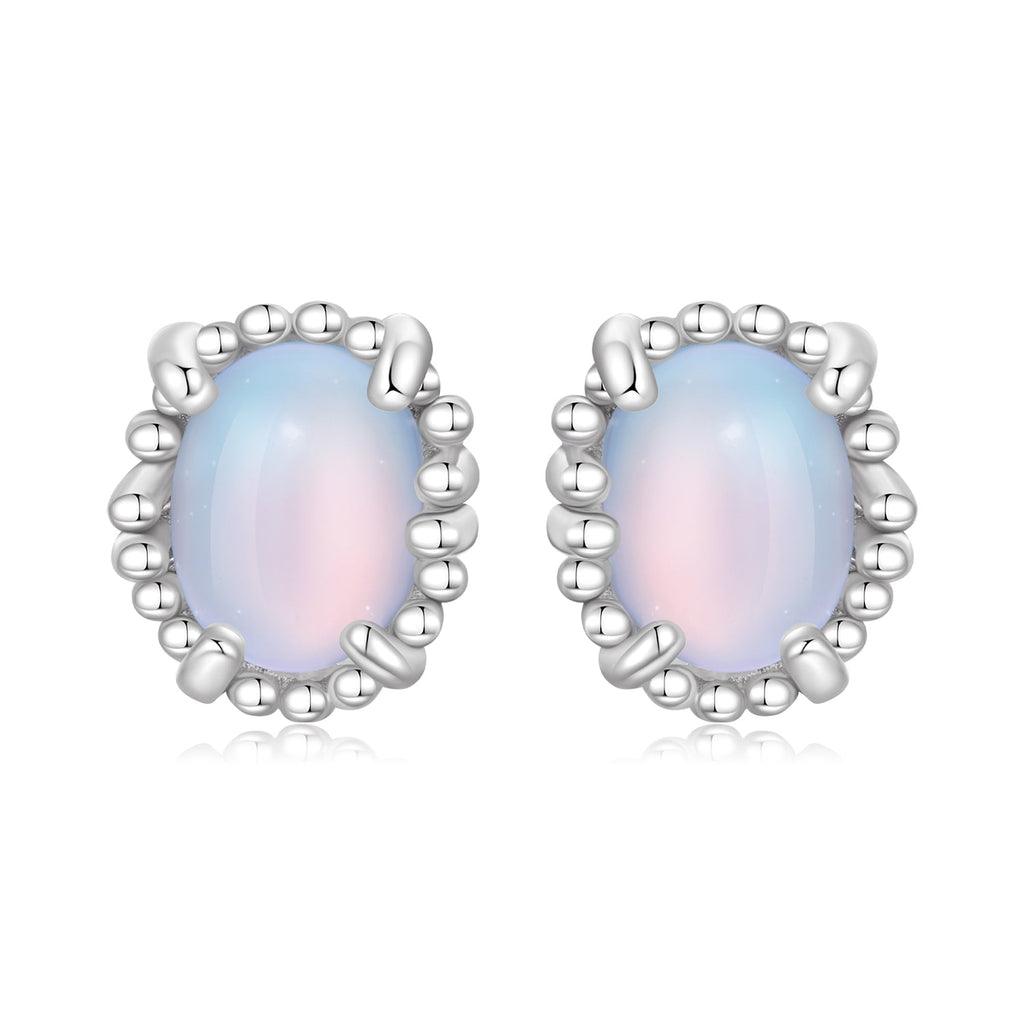 925 Sterling Silver Earrings for Women with Transparent Glass, 1.0*0.9cm