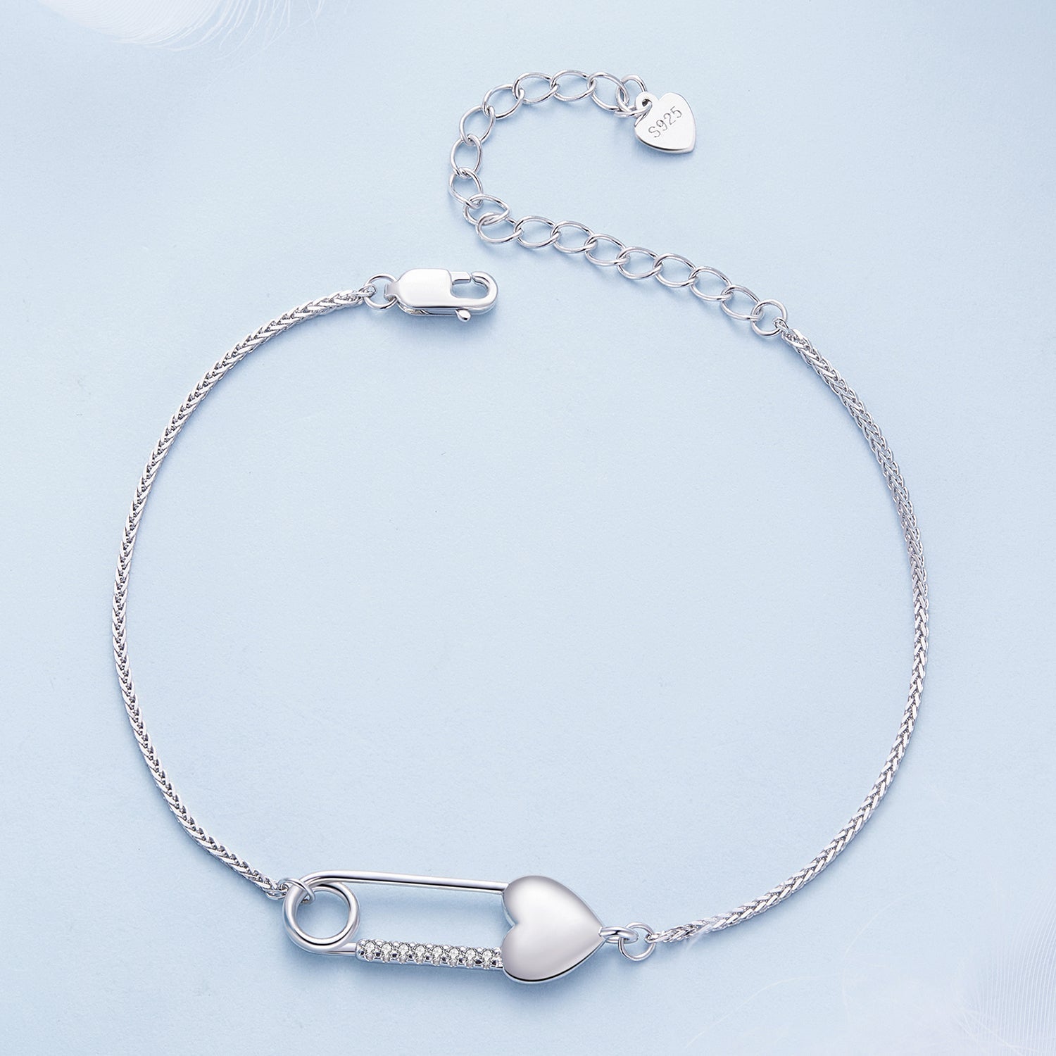 925 Sterling Silver Bracelet with CZ Pendant - 160mm Length and 8x26mm Pendant Size for Women