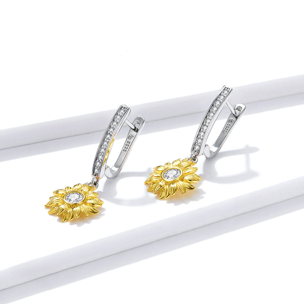 S925 Sterling Silver Plated Gold Pavé Setting CZ Earrings