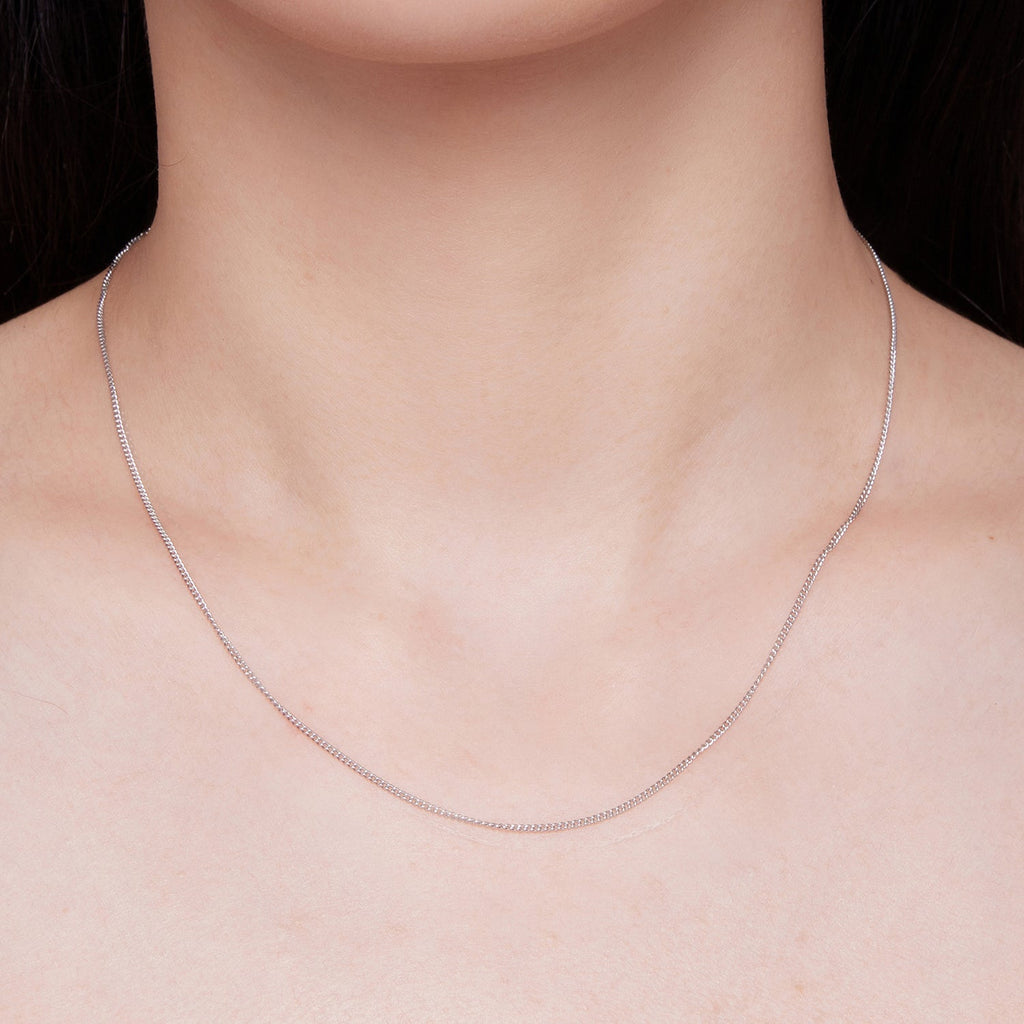 925 Sterling Silver 45S Platinum Plated Necklace for Women - 400mm Length, 0.8mm Thickness