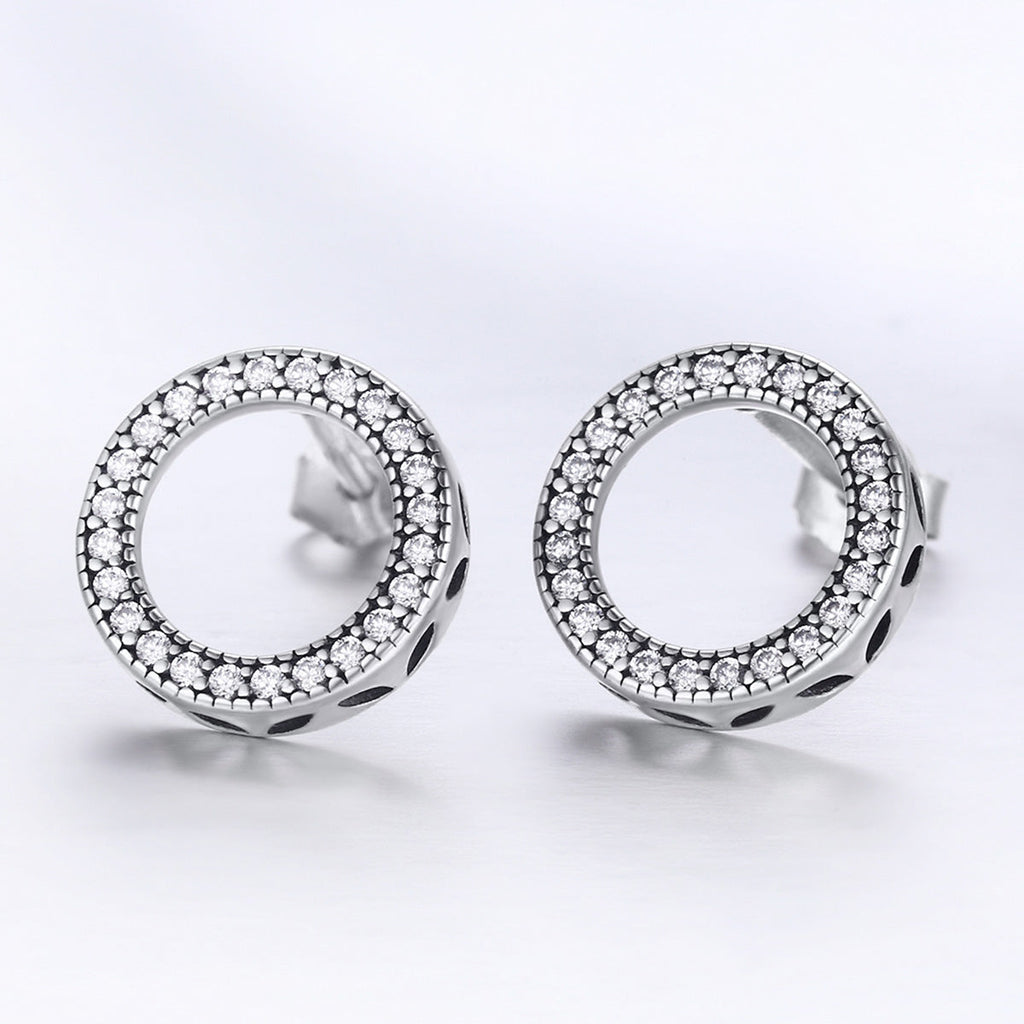 925 Sterling Silver Oxidized Pavé Setting CZ Earrings 1.1cm for Women