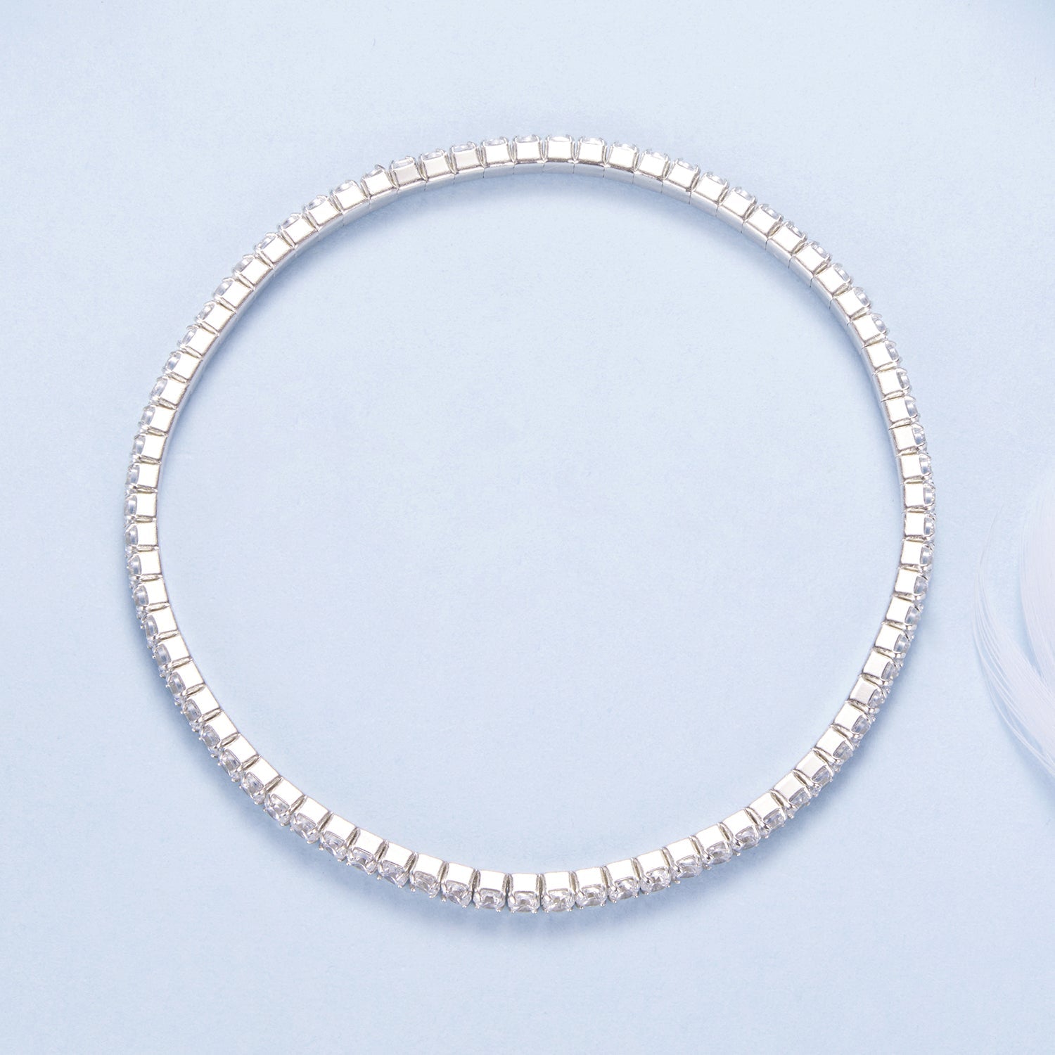 925 Sterling Silver White Gold Plated 16cm Stretchable CZ Bracelet for Women