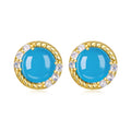 925 Sterling Silver Earrings with Synthetic Turquoise and CZ in Gold Plating