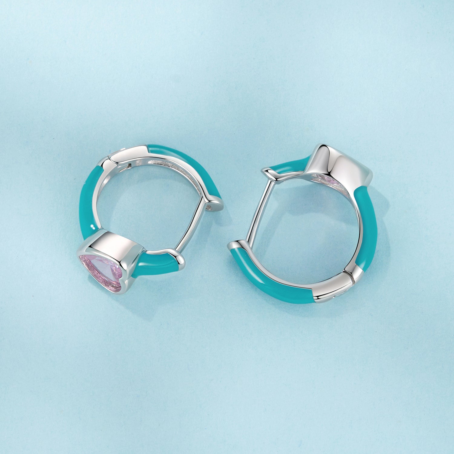 925 Sterling Silver Hoop Earrings with White Gold Plating and CZ
