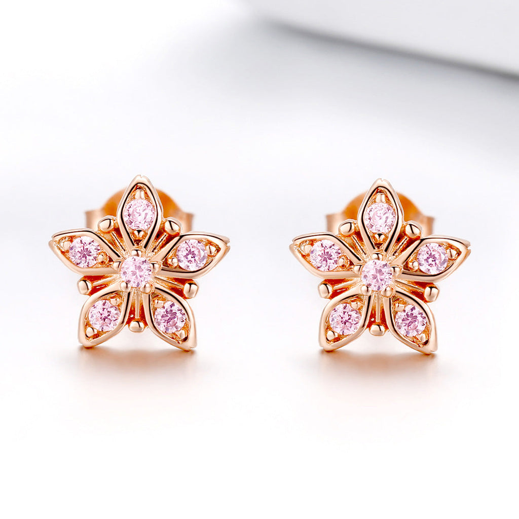 925 Sterling Silver Rose Gold Plated Pavé Setting CZ Earrings