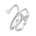 925 Sterling Silver & White Gold Plated Pave Setting CZ & Natural Pearl Ring for Women