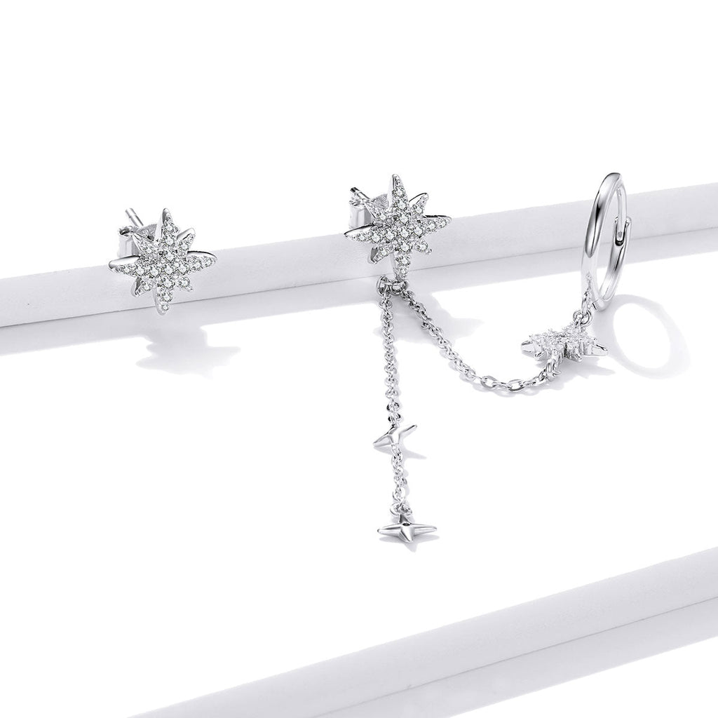 S925 Sterling Silver Earrings with CZ in Pavé Setting, 5.9cm Length, 1cm Size for Women