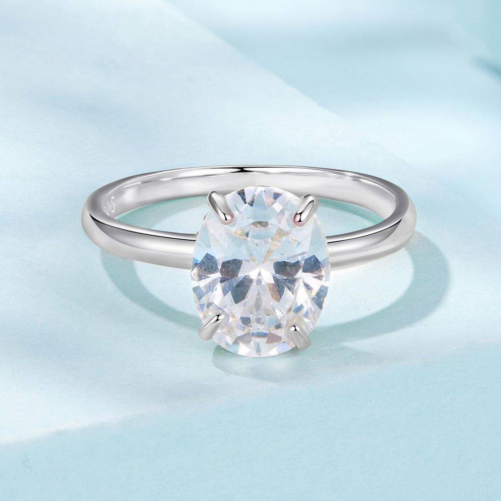 925 Sterling Silver 3.5 Carat Oval Zircon Ring with White Gold Plating for Women
