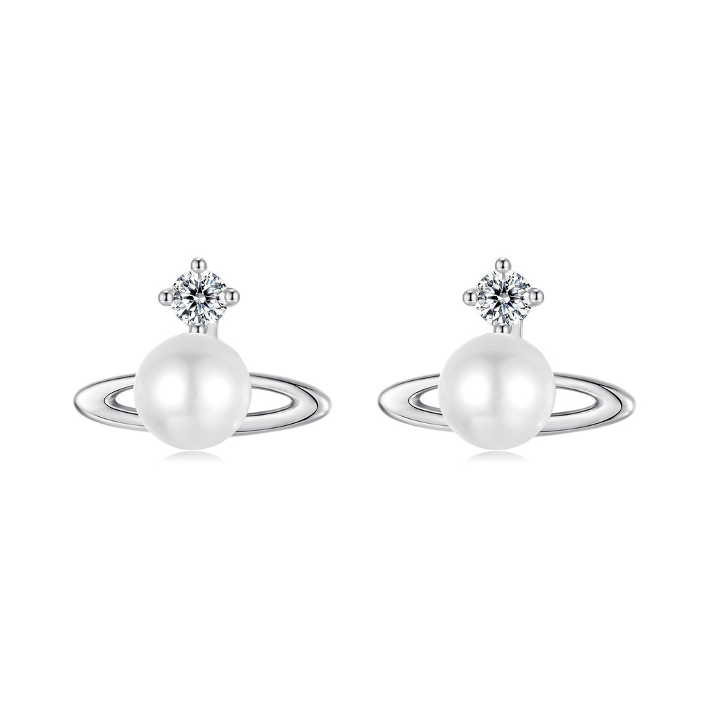 925 Sterling Silver Earrings with White Gold Plating and Shell Pearl