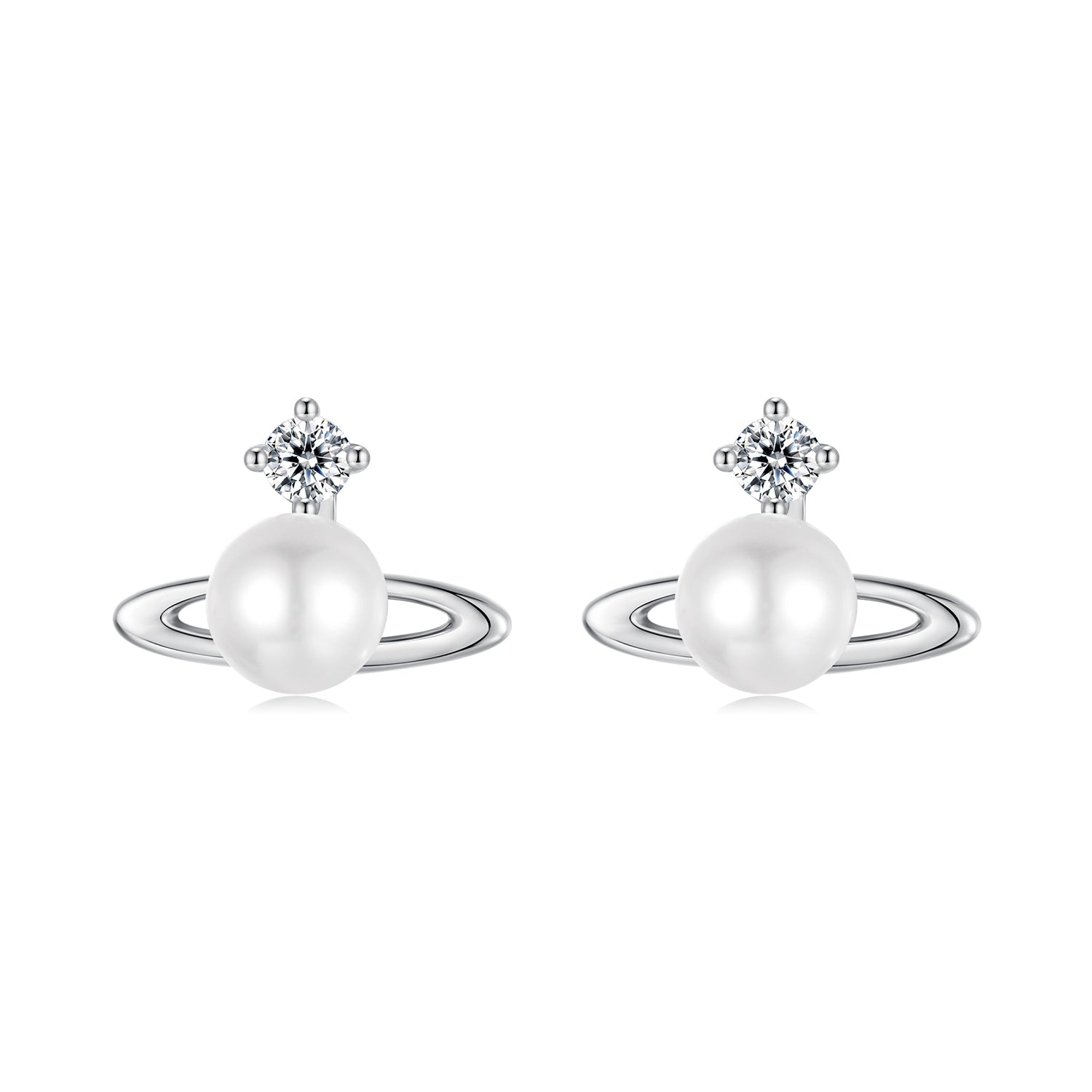 925 Sterling Silver Earrings with White Gold Plating and Shell Pearl