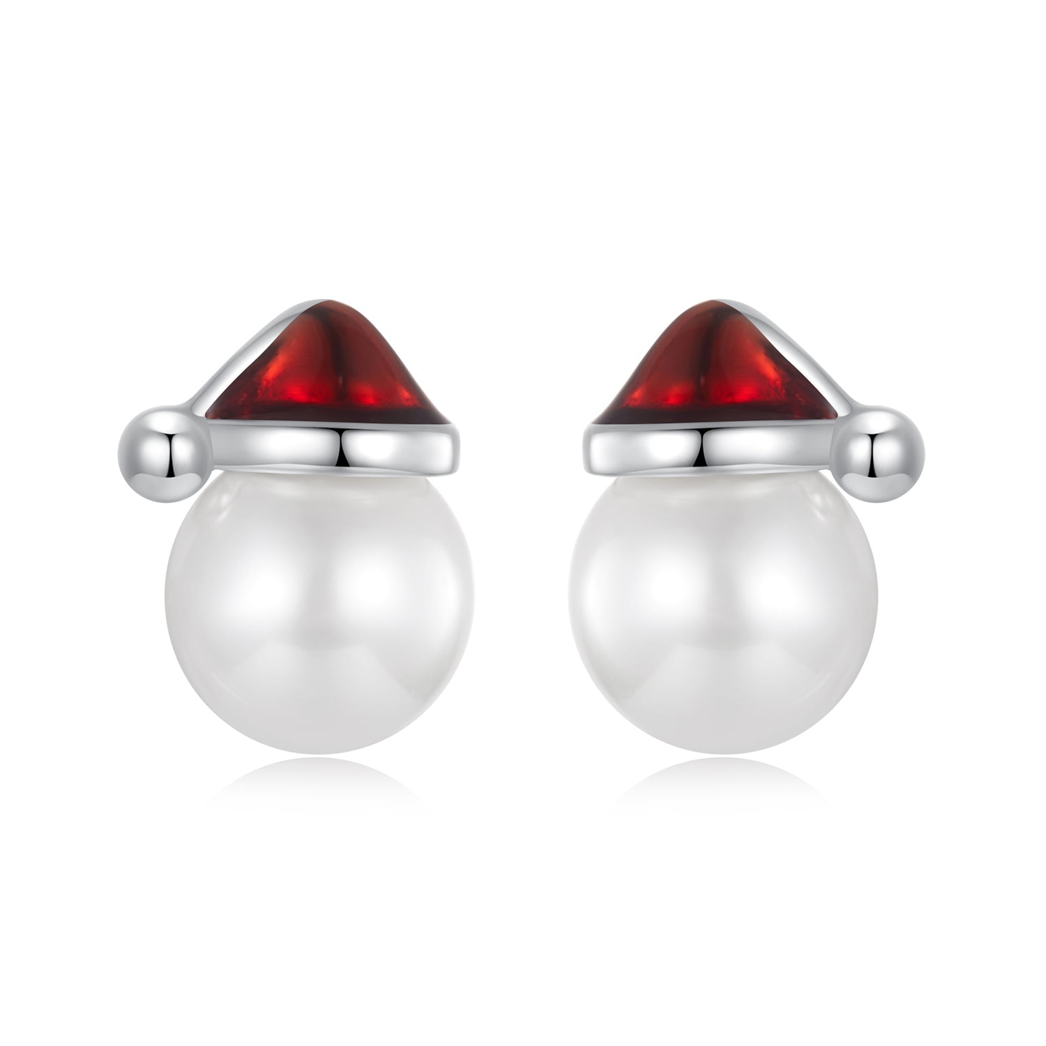 925 Sterling Silver White Gold Plated Enamel Earrings with Shell Pearl for Women