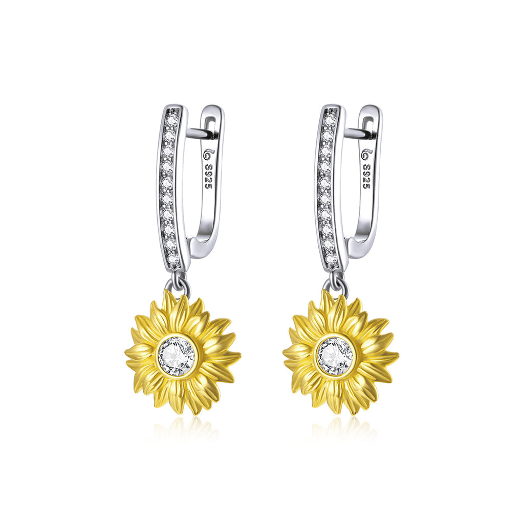 S925 Sterling Silver Plated Gold Pavé Setting CZ Earrings