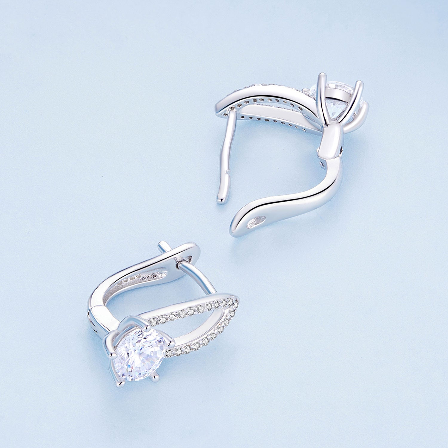 925 Sterling Silver Earrings with CZ Pavé Setting, 1.4*0.62cm for Women
