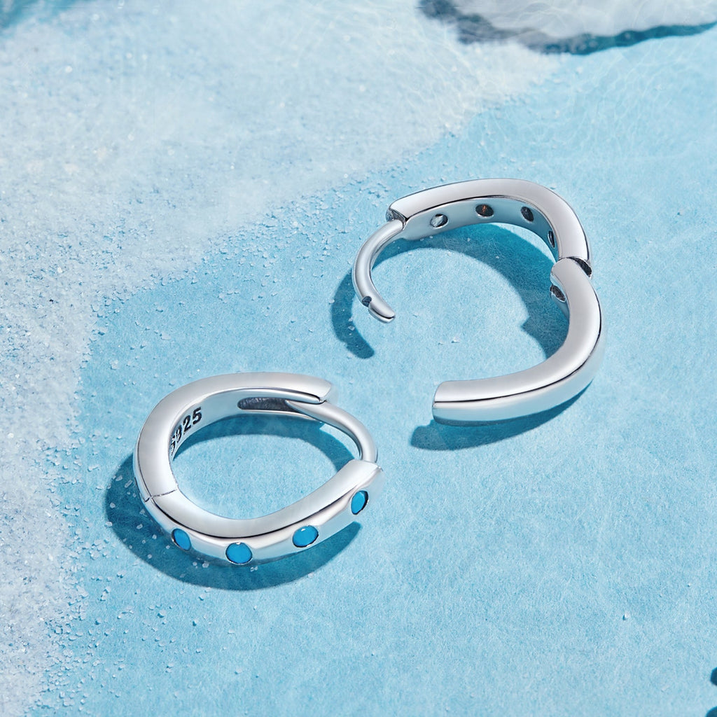 925 Sterling Silver Earrings with Synthetic Turquoise, Oxidized Finish, Size 12*2mm, Women