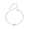925 Sterling Silver White Gold Plated Heart-Shaped Bracelet with CZ, Length 150+60mm