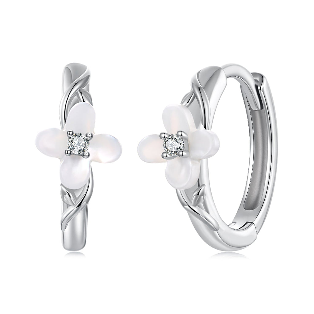 925 Sterling Silver Earrings with Pavé Setting CZ and High-Quality Nacre for Women