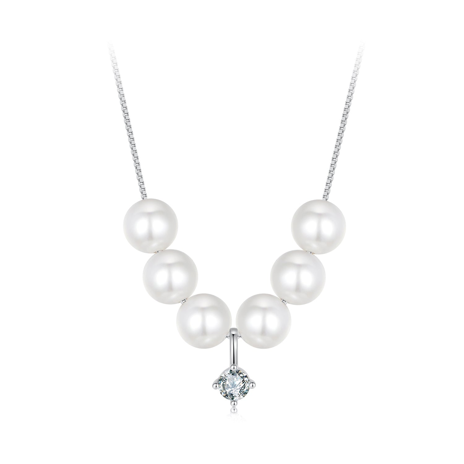 925 Sterling Silver Moissanite & Quality Shell Pearl Adjustable Necklace for Women