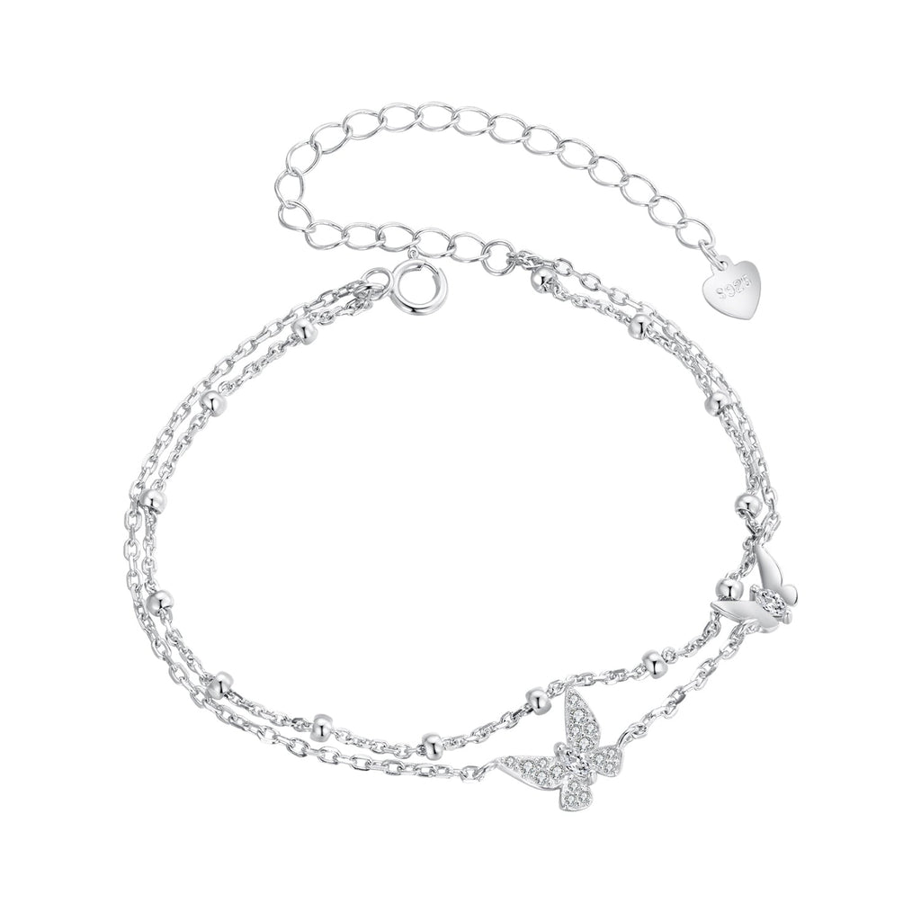 925 Sterling Silver Bracelets with Platinum Plating and CZ Stones - 150+60mm