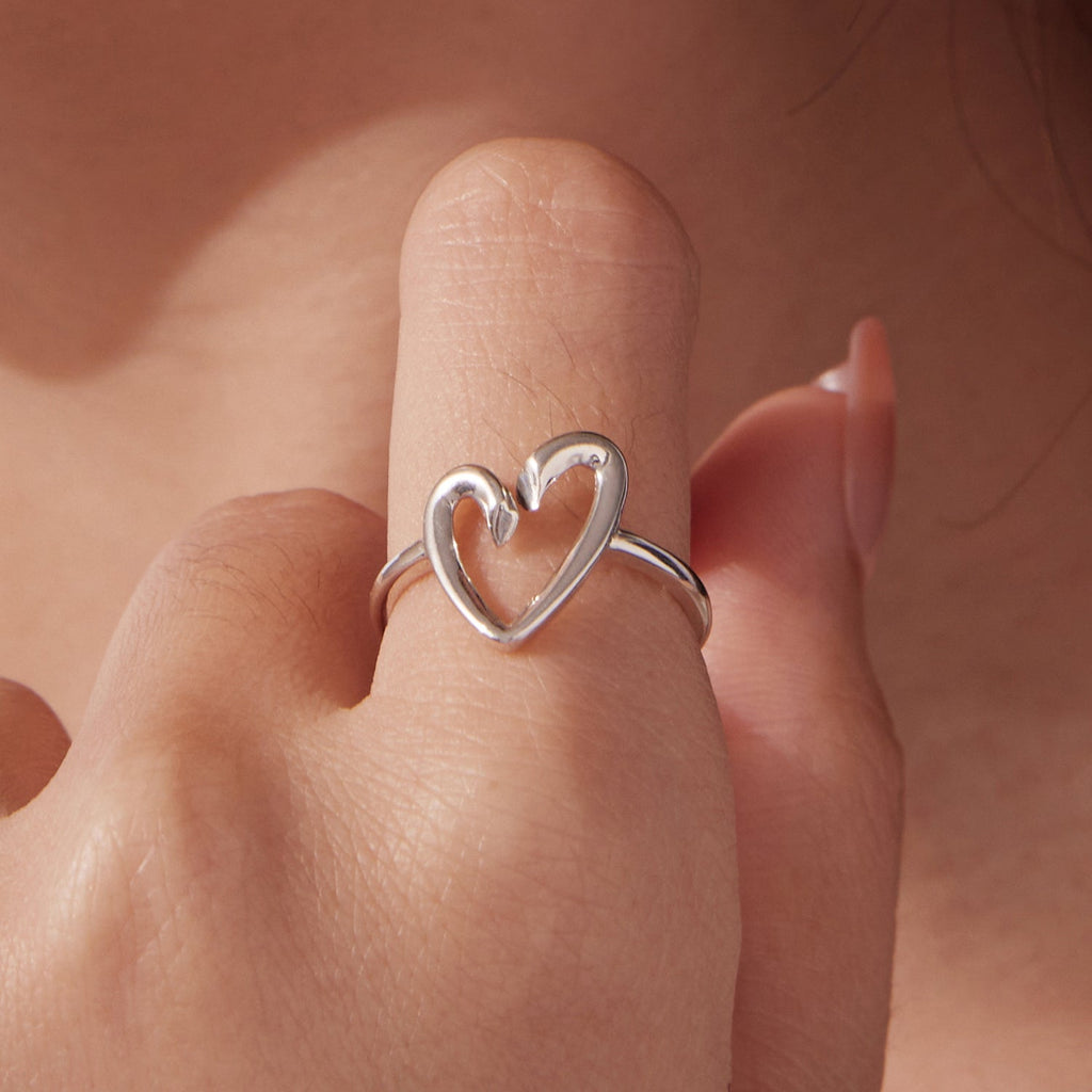 925 Sterling Silver Oxidized Silver Heart Ring for Women