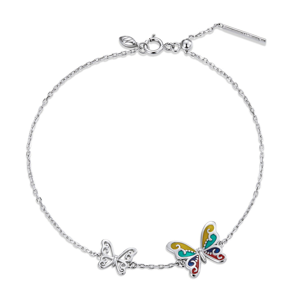 925 Sterling Silver Adjustable Butterfly Enamel Bracelet for Women